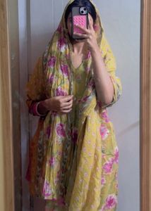 Yellow Floral Print Saree