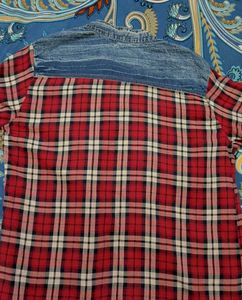 Stylish Checkered Denim Shirt – Dual Tone Look