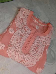 Peach Embroidered Kurta