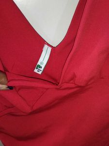 Chic Red Ruched V-Neck Dress