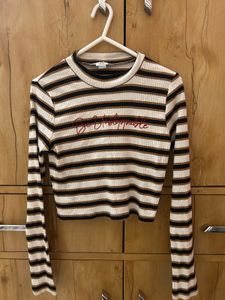 Striped Cropped Long Sleeve Top