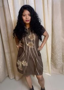 Brown Grunge Y2K Dress with Ruffle Collar