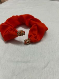 Orange Hair Scrunchie with Embellishments