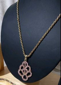 Elegant Pink Stone Necklace &amp; Earring Set