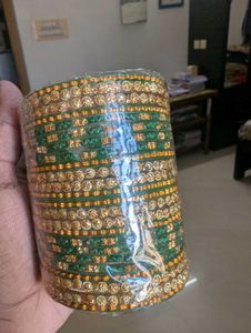 Set of Elegant Green &amp; Gold Bangles