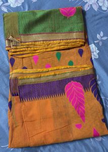 Vibrant Indian Saree with Leaf Motifs only