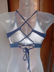 Navy Blue Ribbed High-Waisted Bikini Set