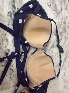 Navy Polka Dot multi tie Bikini Top
