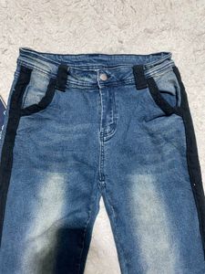 Stylish Blue Jeans with Black Side Stripe
