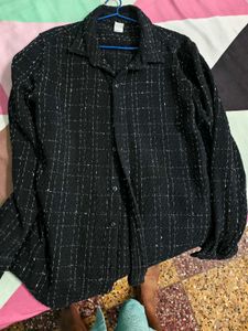 Men's Black Textured Grid Long Sleeve Shirt