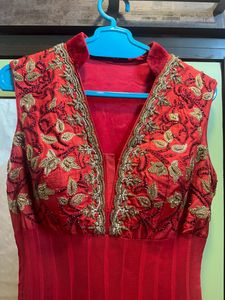 Adi By Adtya Khandelwal Red Net &amp; Velvet Anarkali