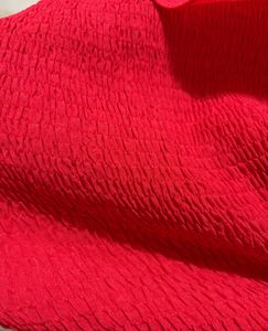 Red Smocked Ruffle Sleeve Top