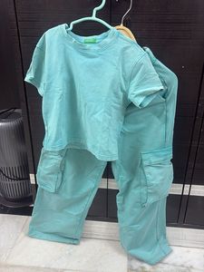 Aqua Blue Stone wash  Co ord Set