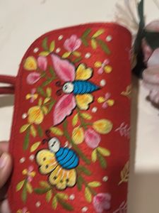 Red Embroidered Butterfly Clutch