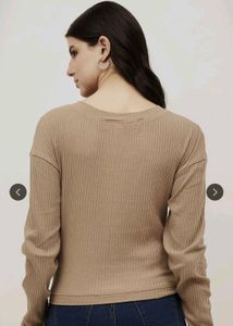 Ribbed V-Neck Long Sleeve Top