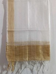 White Dupatta with Golden Border