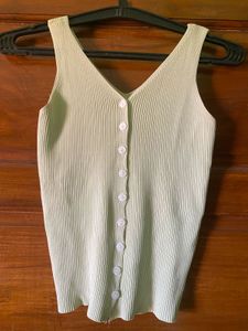 Ribbed V-Neck Button-Up Tank Top