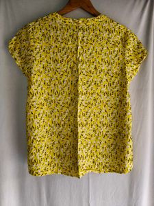Bright Yellow Floral V-Neck Top