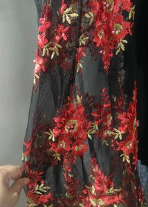 Elegant Black &amp; Red Embroidered Kurta Set