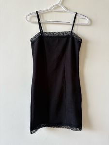 Black Lace Trim Slip Dress