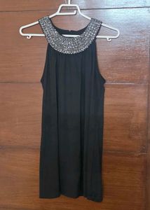 Elegant Black Embellished Neckline Dress