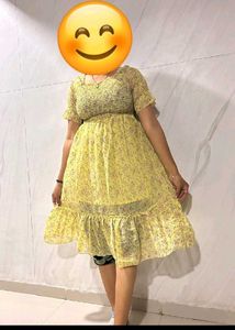 Charming Yellow Floral Midi Dress