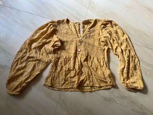 Yellow Smocked Floral Blouse
