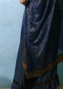 Elegant Blue Ruffled Saree with black blouse