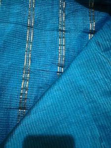Beautiful Teal Saree with Striped Pattern