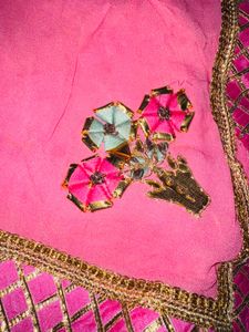 Pure Georgette  Pink Embroidered Saree