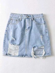 Distressed Denim Mini Skirt