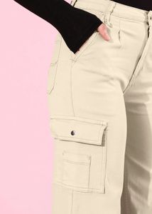 Cream Cargo Wide-Leg Jeans