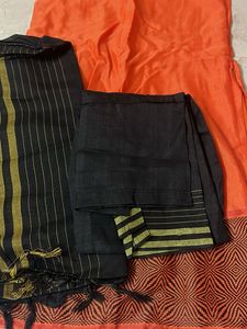 Vibrant Orange Kurta Set with Black Dupatta