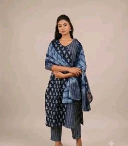 Blue Printed Kurta Set with Dupatta