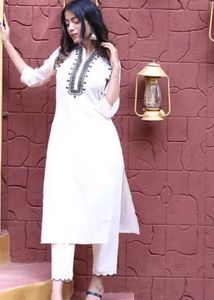 Embroidered off White Kurta
