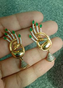 Peacock Earrings with Green Stones
