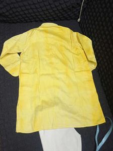Boys Yellow Kurta with Camel Print Waistcoat