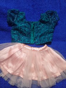 Customized Crop Top With Puff Sleeves  And Skirt