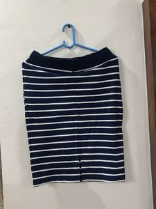 Navy Striped Pencil Skirt