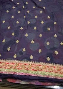 Elegant blue suit material  with Gold Motifs