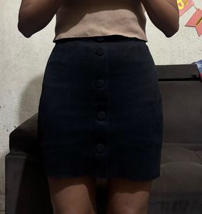 Black Button-Front Mini Skirt