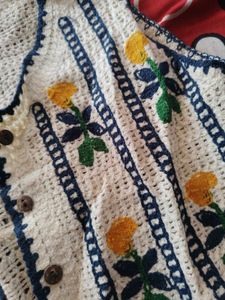 Vintage Crochet Vest with Floral Embroidery