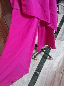 Magenta one shoulder with Gold Trim