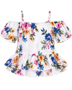 White Floral Off-Shoulder Peplum Top with