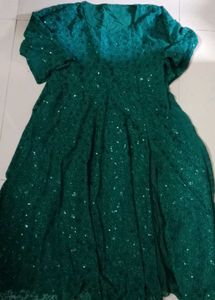 Stunning Emerald Green Sequined Ethnic Gown