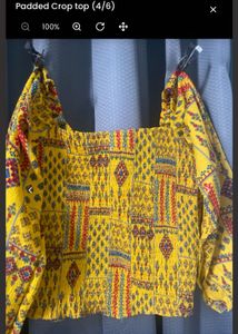 Yellow Printed Padded Crop Top