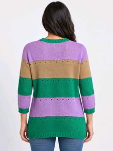Striped 3/4 Sleeve Knit Sweater