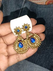Antique Gold Blue Stone Earrings
