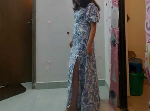 Pretty Blue floral long dress women