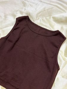 Basic Ribbed Tank Top - Brown